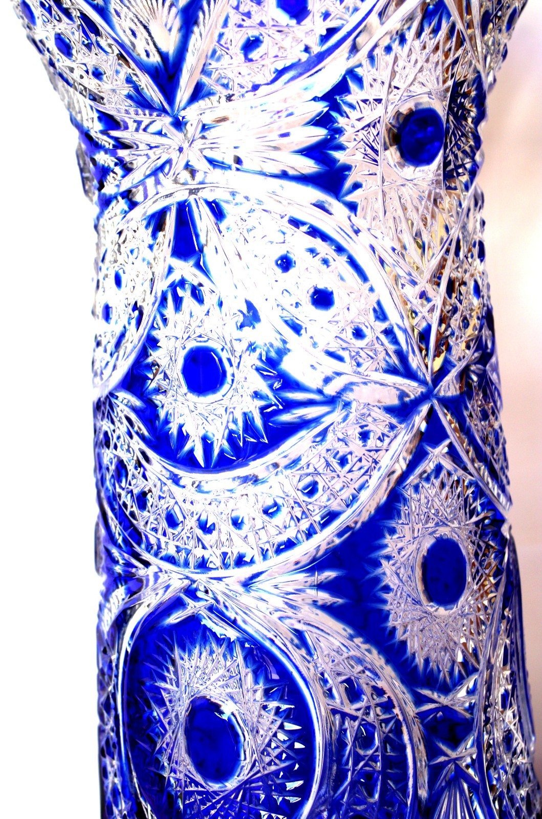 Vintage Gus Khrustalny Cobalt Blue Cut to Clear 24% Lead Crystal 16.5″ Vase #66
