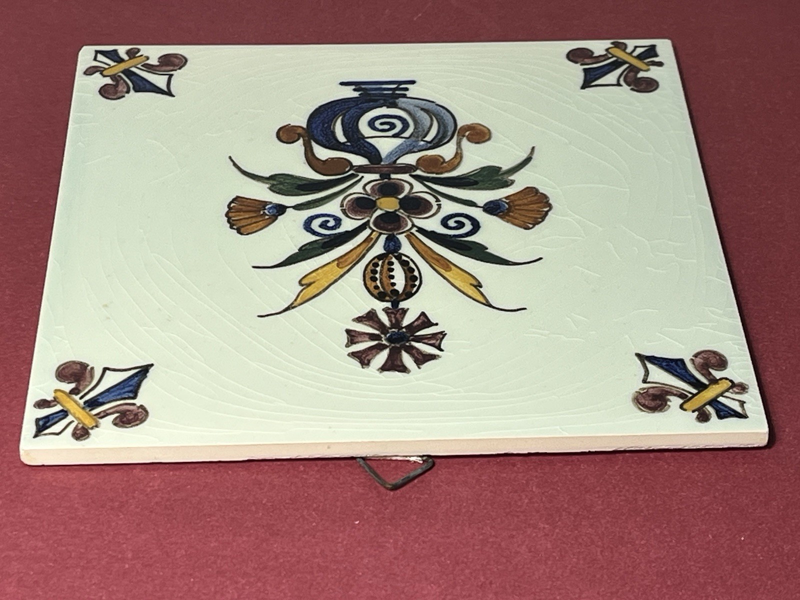 Vintage De Delftse Pauw D.P. Delft Tile 6” Hand Painted Polychrome Floral Signed