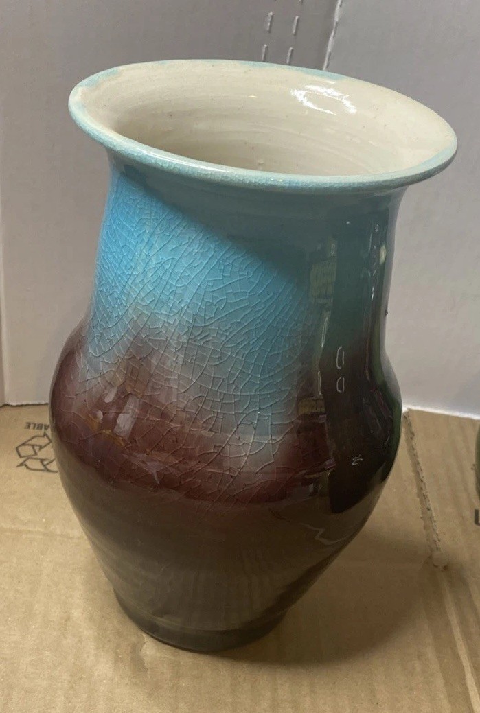 Pisgah Forest Turquoise Blue Plum Bud Vase 8 1/2” H X 5” W North Carolina