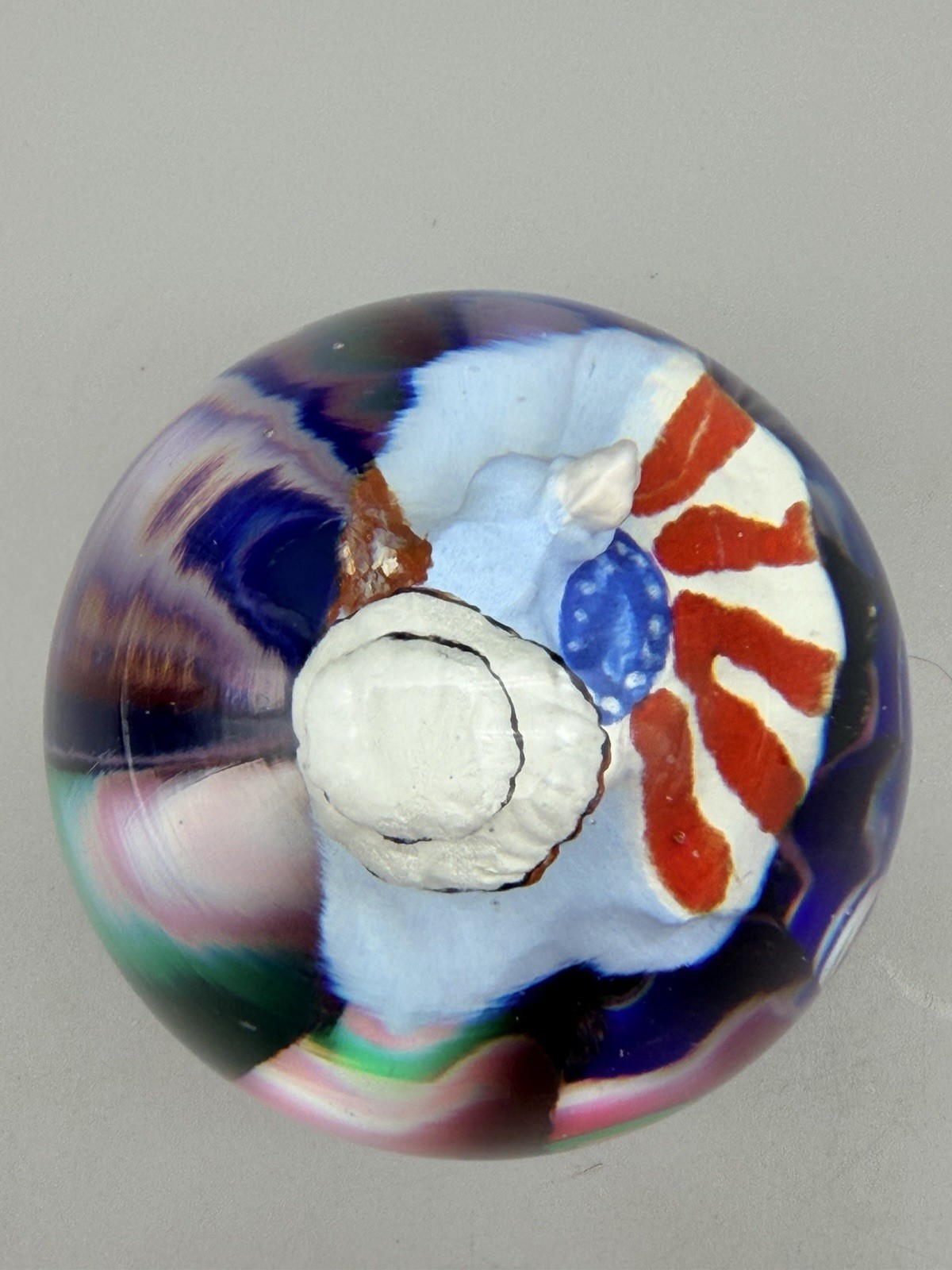 Rare Joe St Clair Betsy Ross Sulphide Art Glass Paperweight Patriotic Flag