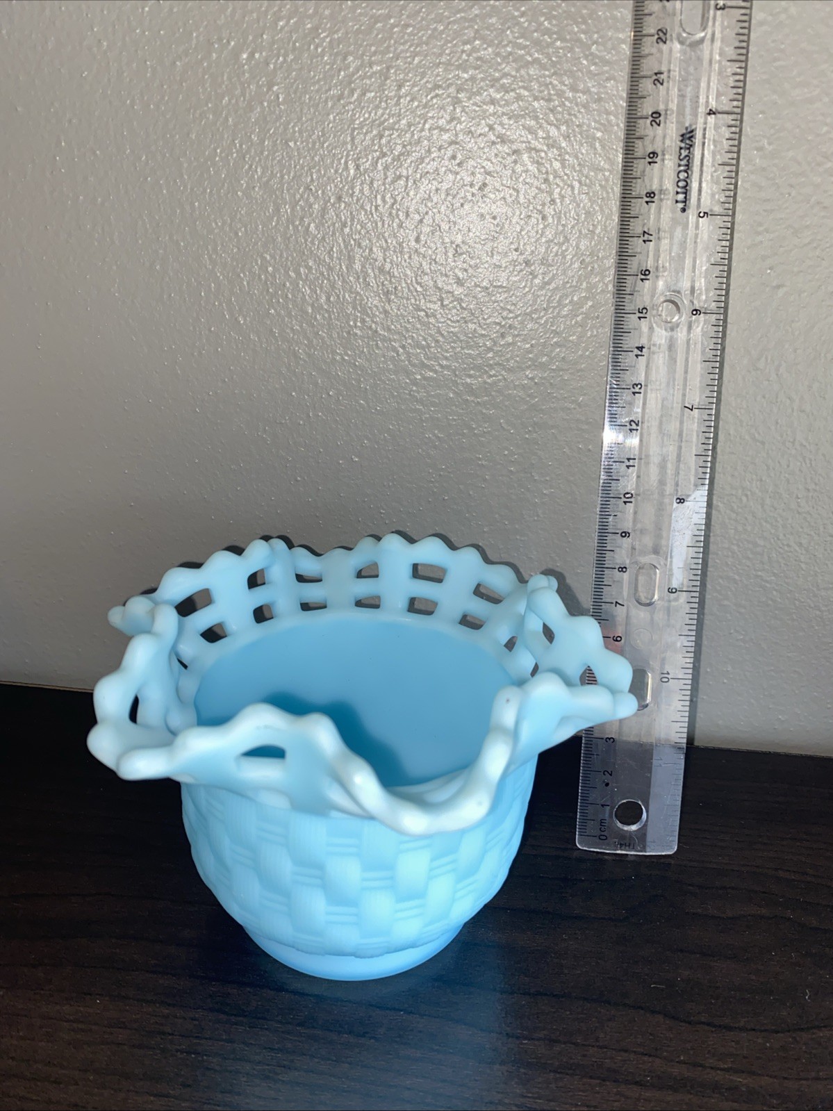 Fenton Light Baby Blue Basket Weave Candy Dish Bowl