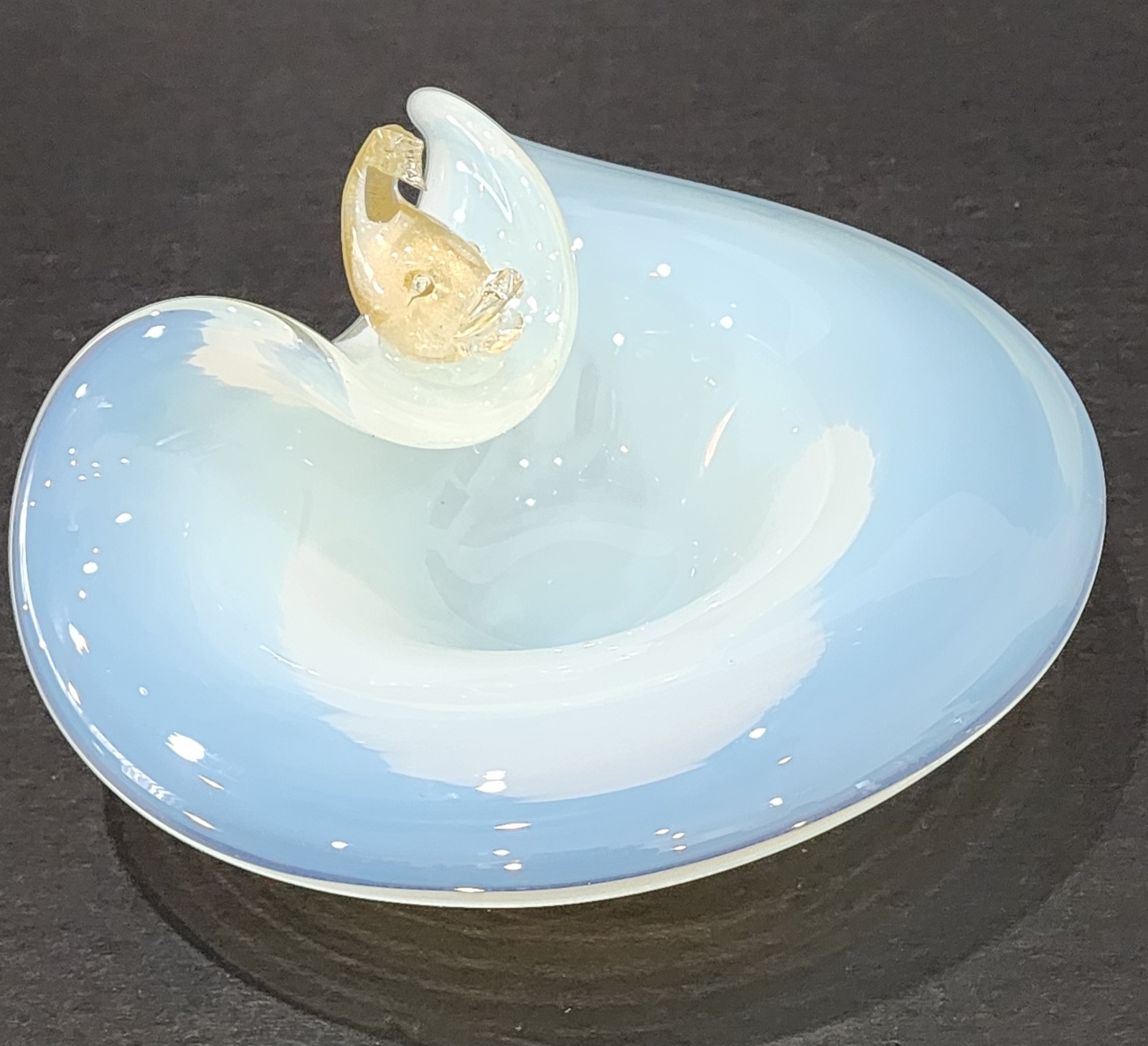 Mid 20th Century Murano Attributed Opalescent Glass Bowl Perchin Gold Fleck Fish
