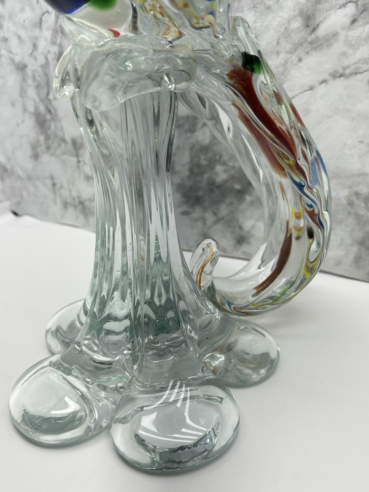 Mid Century Murano Style Art Glass Pheasant/Bird Figurine 15” Multi Colored