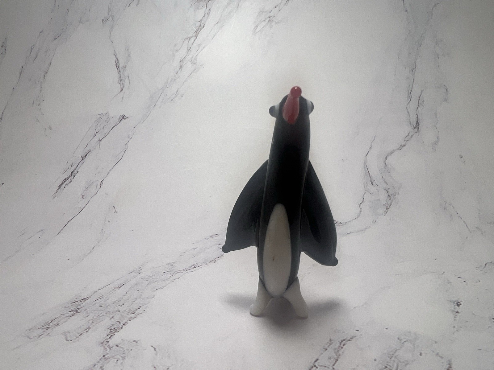 Vintage Art Glass Penguin Figurine Black White Red Hand Blown Bird Decor