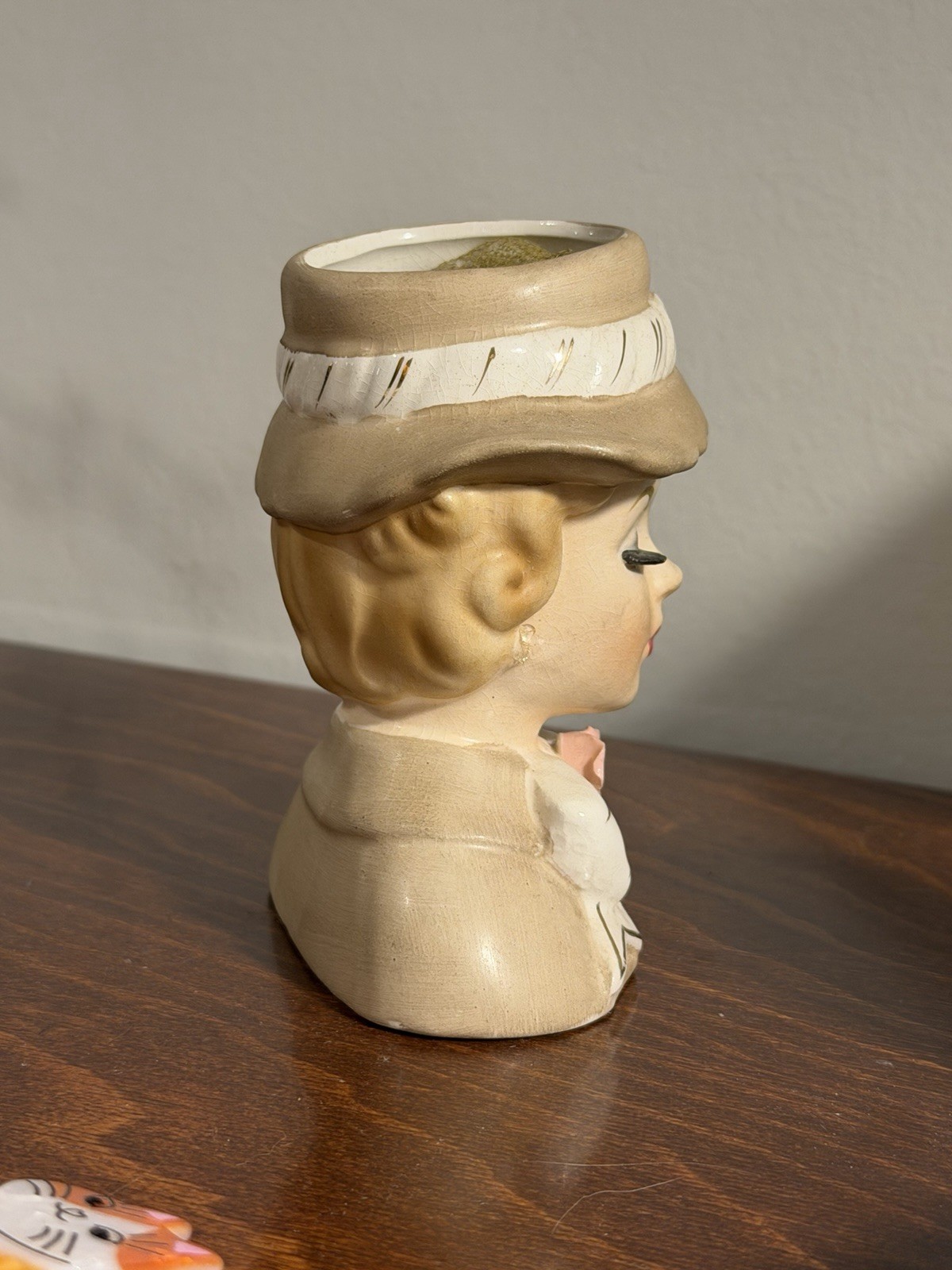 Vintage INARCO Japan Lady Head Vase E-1066 1963 Blonde Hat Pearl Earring Planter