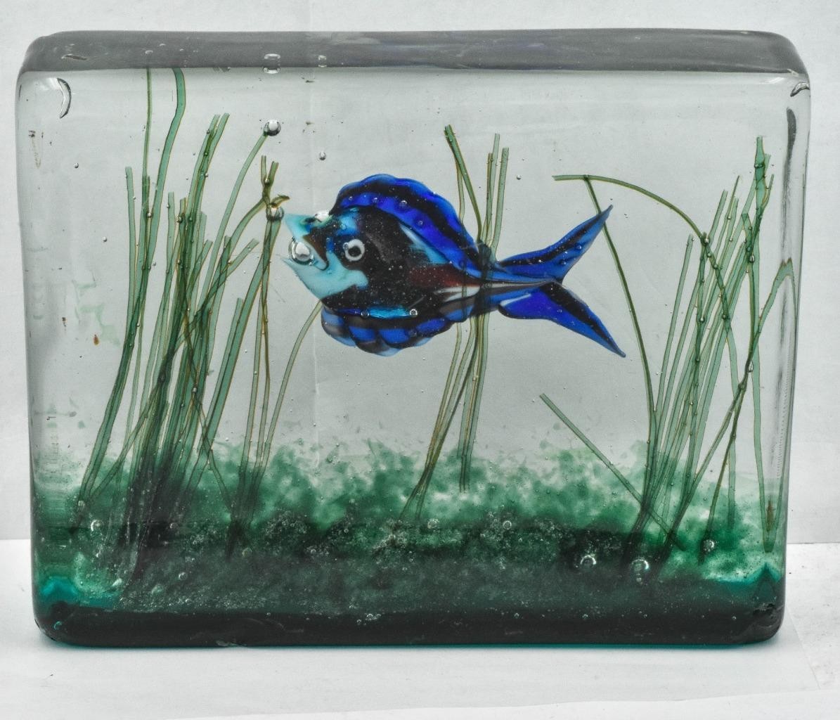Vintage Aquarium Murano Style rectangular Paperweight display item small chips