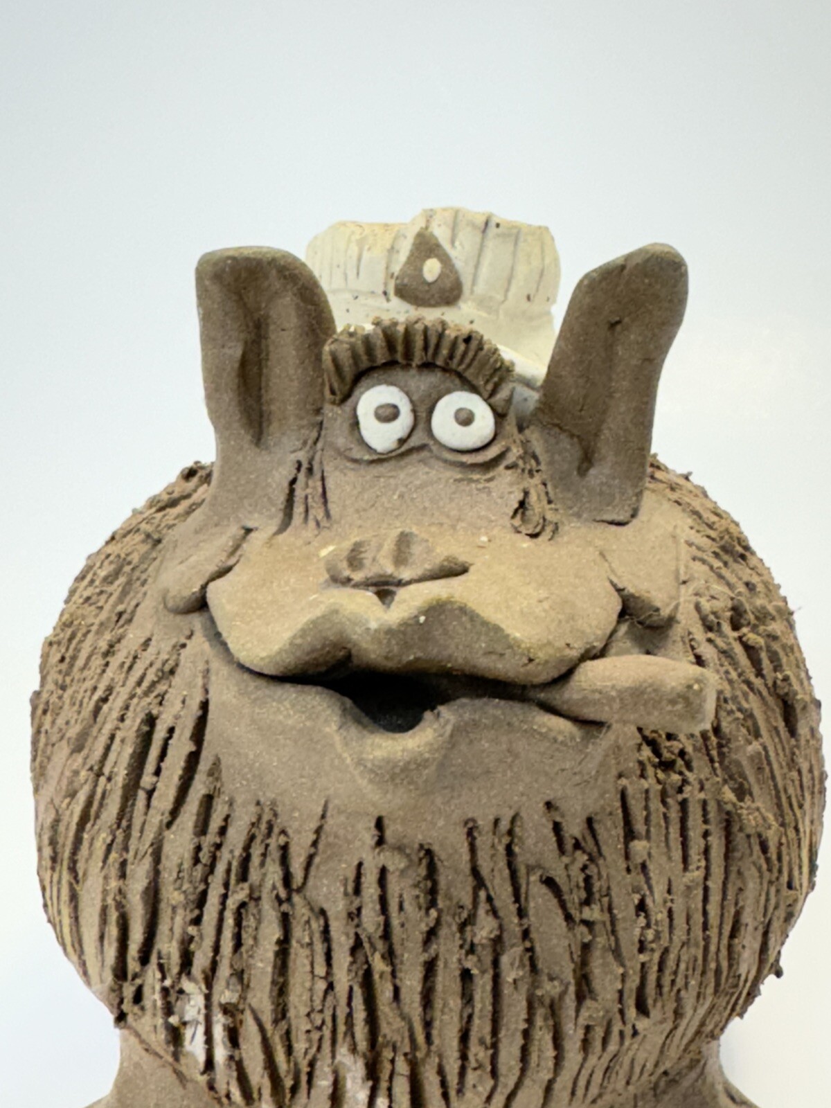 Cigar Hanging From Monster Mouth Fun Art Clay Pottery 4” Handcrafted Humorous