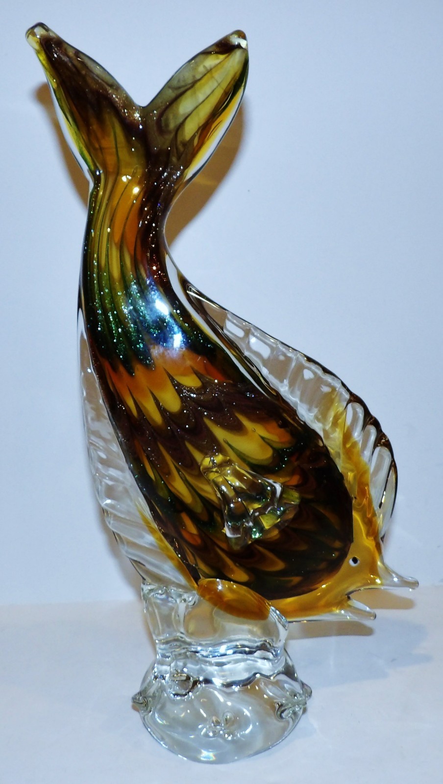 MURANO ART GLASS TROPICAL FISH YELLOW GREEN BROWN AVENTURINE 13″ SCULPTURE