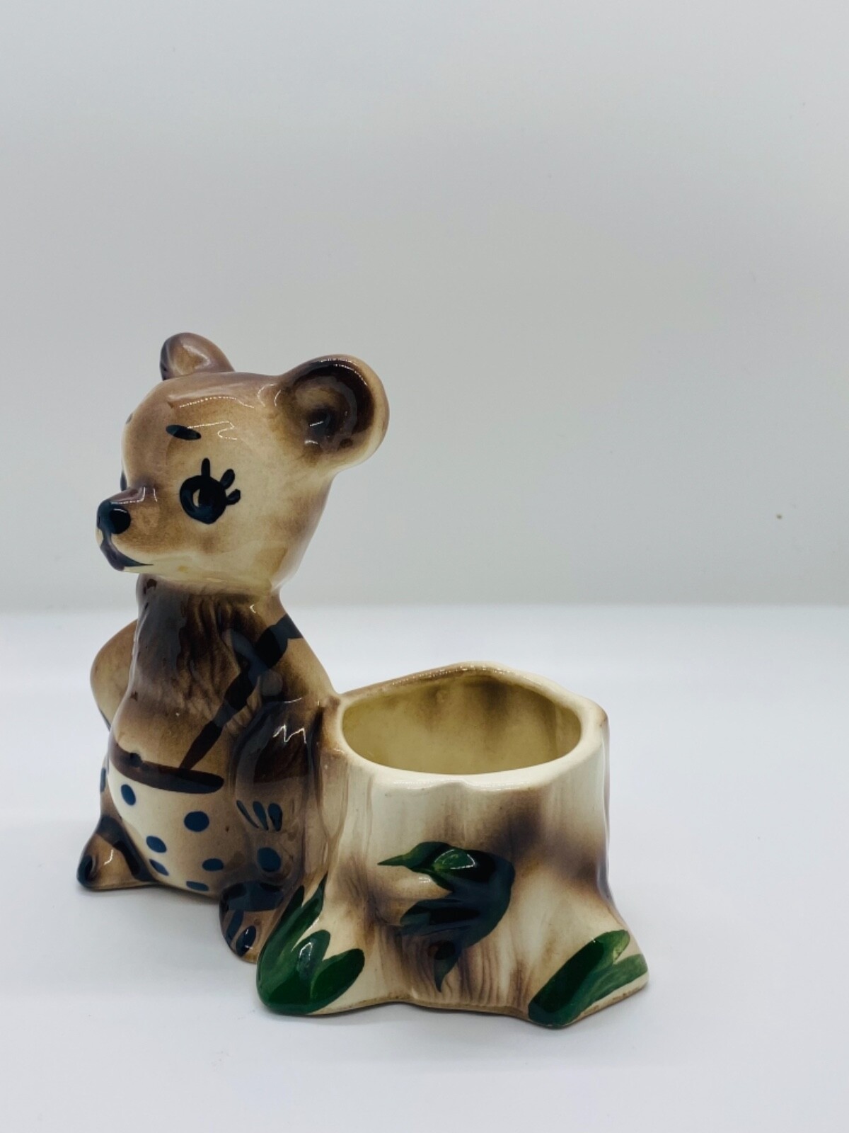 American Bisque Teddy Bear Planter, Hand Painted Vintage