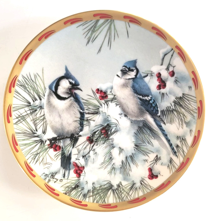 Vintage 1992 Nature’s Collage by Lenox Winter Song Blue Birds Gold Trim