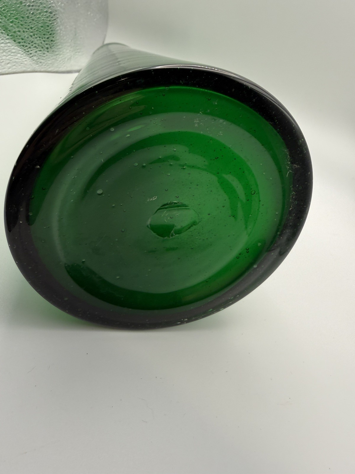 Green Hand Blown Art Glass Cone Vase MCM Minimalist Table Home Decor Centerpiece