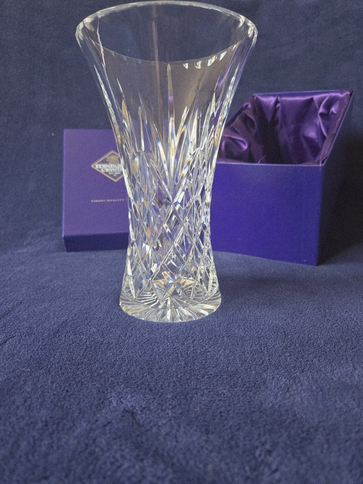 Edinburgh Crystal lead crystal vase 8″, top rim diam-5″, bottom diam-3″