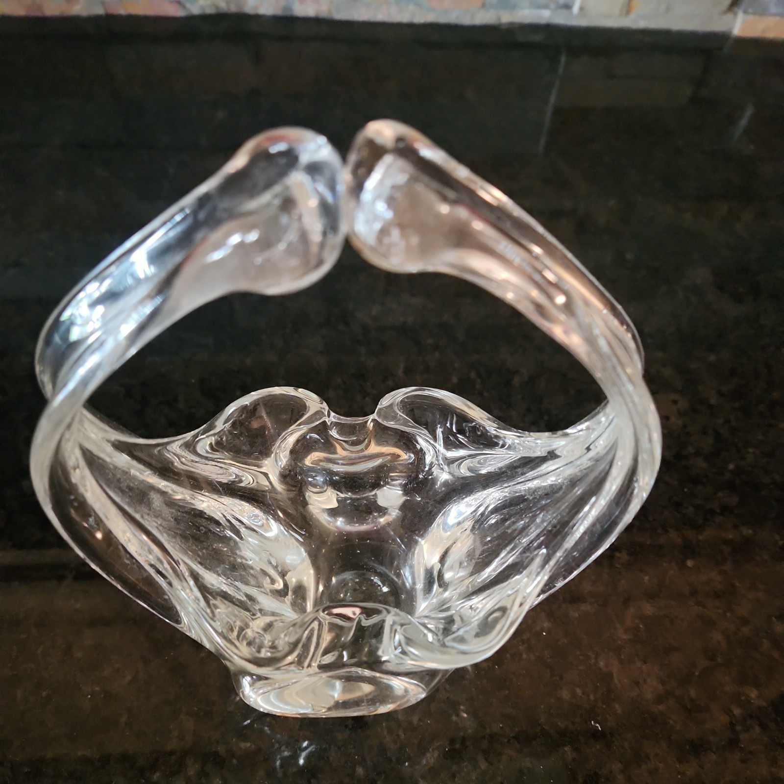 Vintage Crystal Basket Abstract Murano Style Clear Glass7.5”
