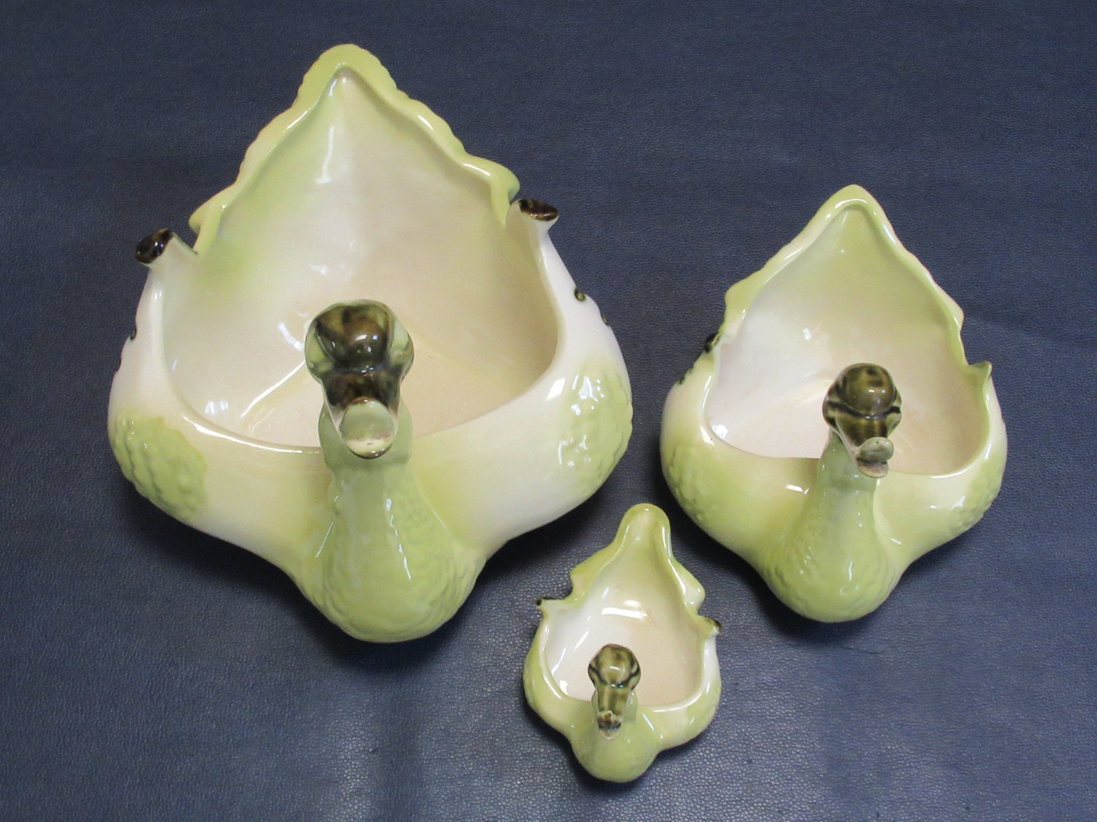 Vintage Mid Century Hull Pottery Swan Planter Bowl #80 #69 Green Set Of 3