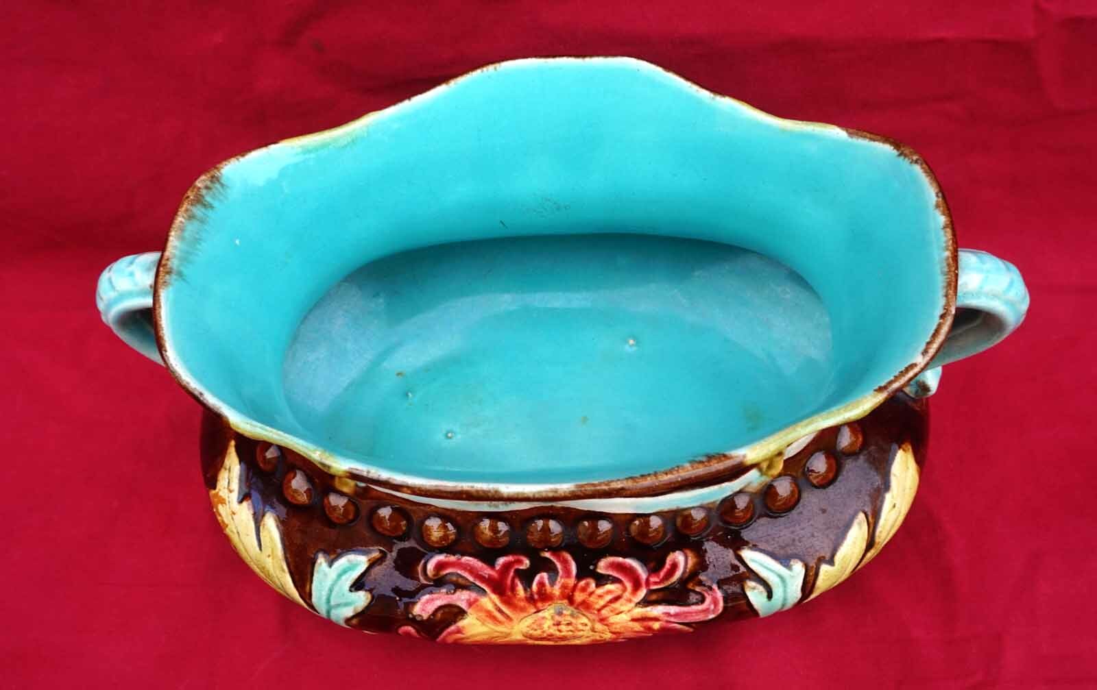Sarreguemines French Majolica Jardiniere Flower Pot Dahlia Early 20th C