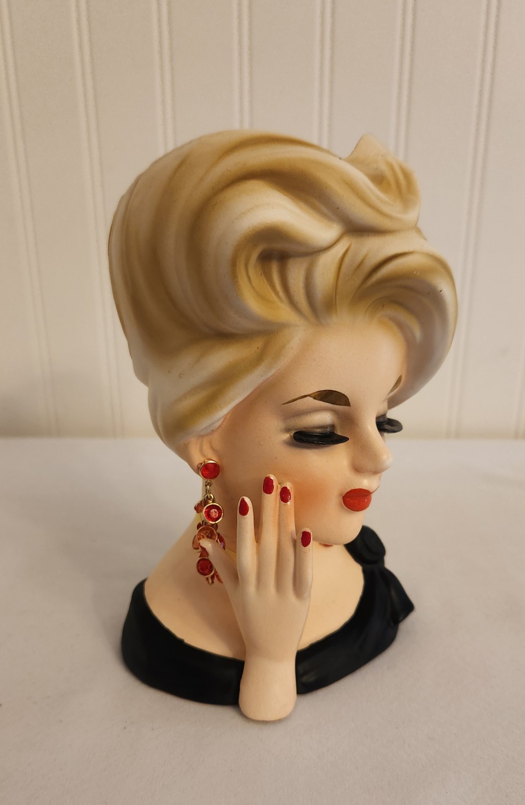 Vintage Parma Lady Head Vase Blonde Red Chandelier Earrings Choker Necklace Hand