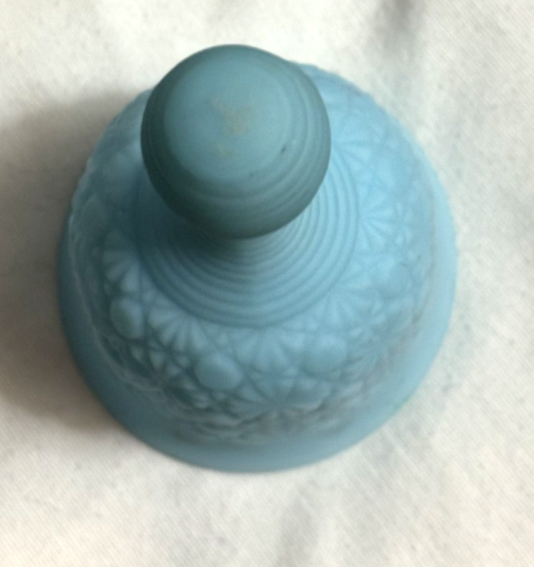 Fenton Matte Blue Daisy and Button Bell, Stamped on Inside
