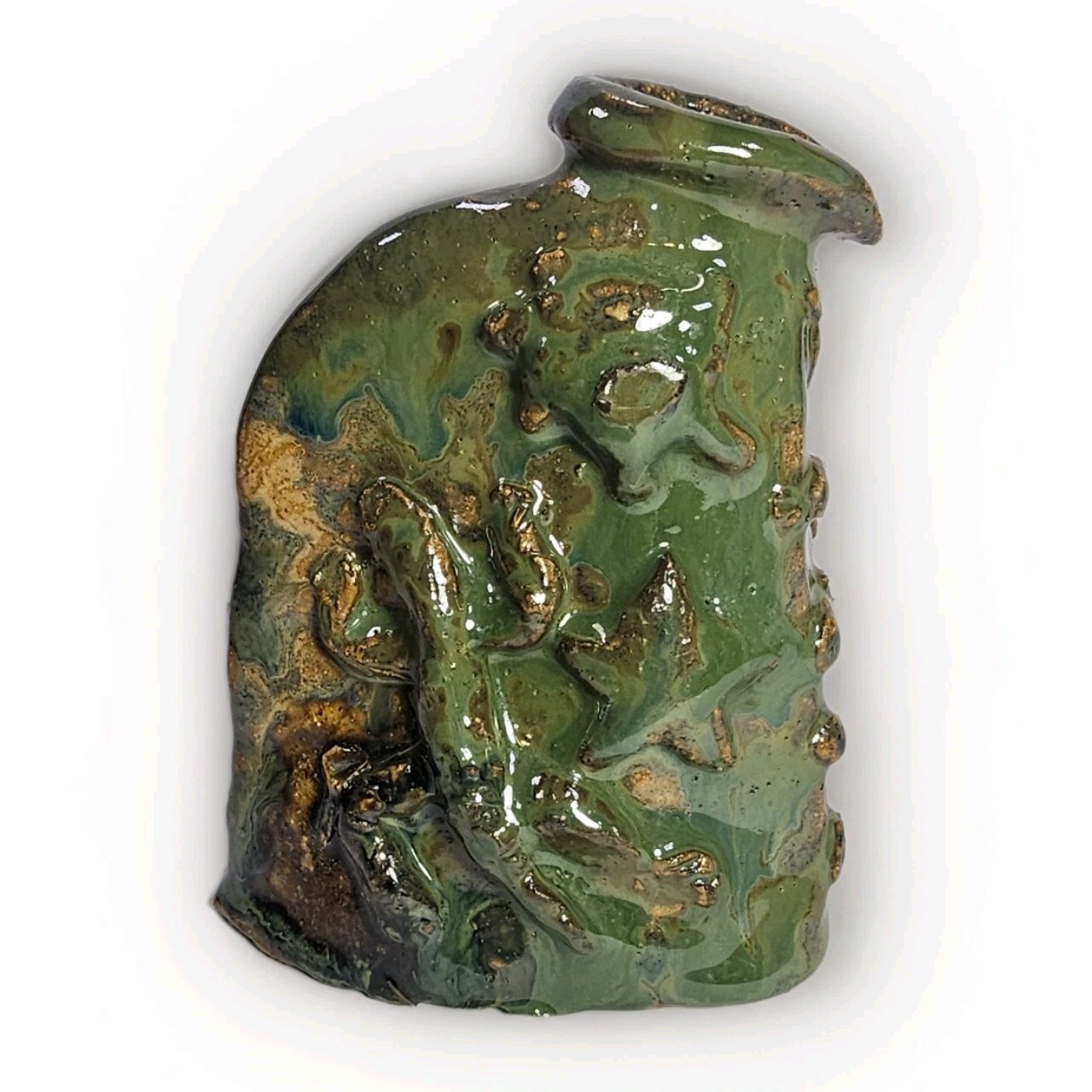 Whimsical Marine Life Lizard Pottery Ceramic Vase Sculpture Abstract Art Green