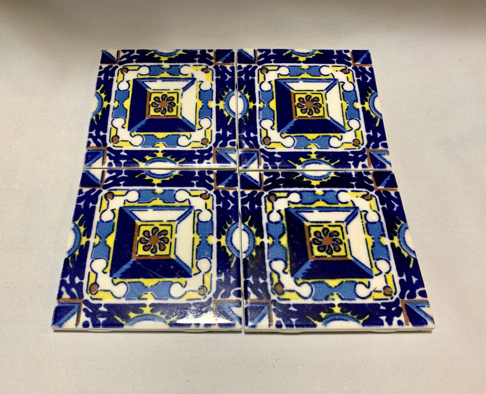 Lot of Four (4) Vintage Dal-Tile Ceramic Tiles Trivets On Wall Hangers Mexico