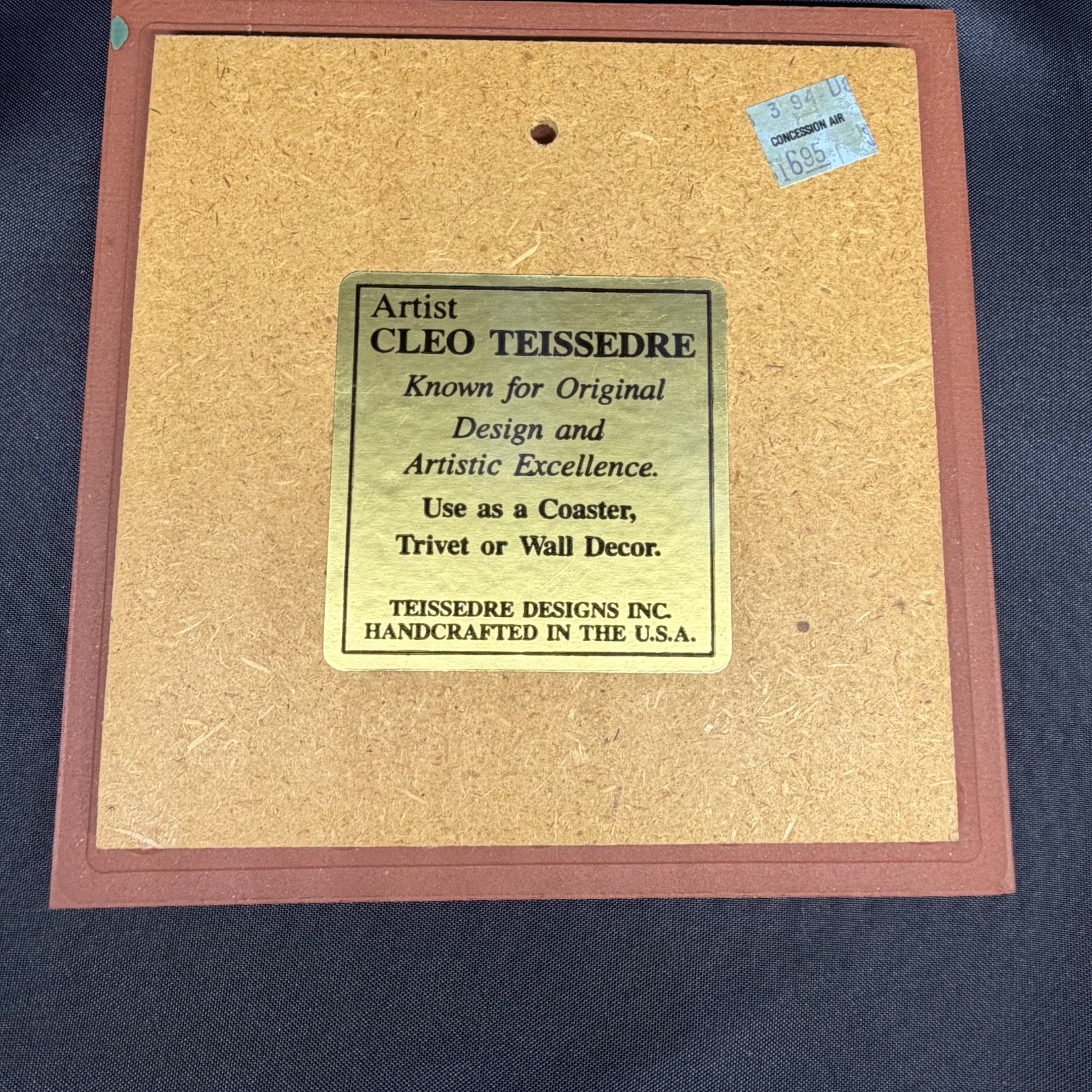 Vintage Cleo Teissedre Artisan Ceramic Tile Trivet Wall Hanging 1990 Signed, 6″