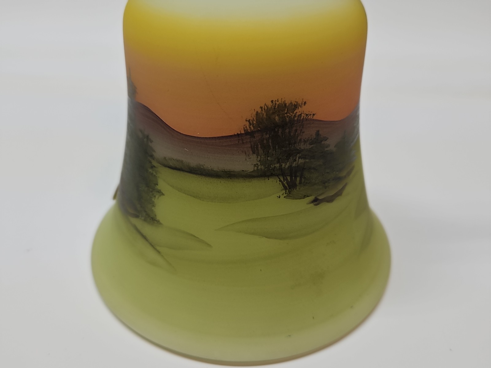 Fenton Uranium Glass Grist Mill Scene Bell Hand Painted By artist Gloria Finn