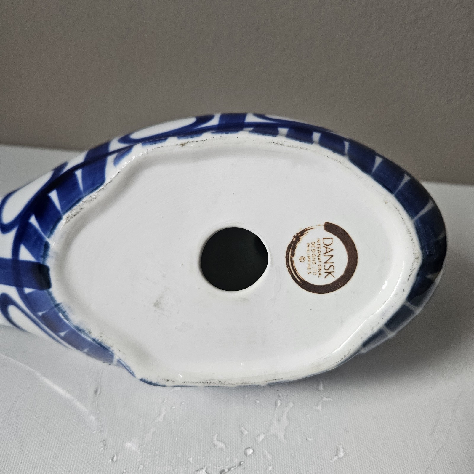 Dansk Arebesque Duck Cobalt Blue And White Porcelain Duck Figurine Decor 9″