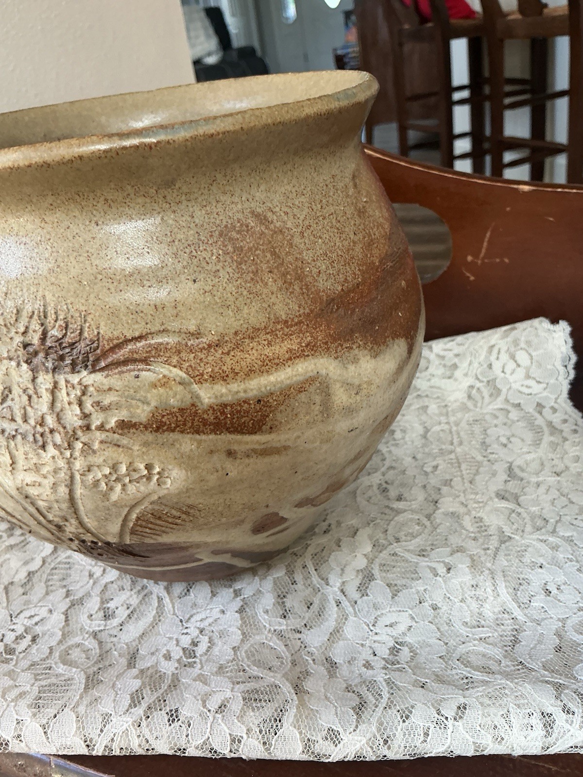 Vtg 1970s Studio Pottery Planter Earth tones Signed Numbered Stoneware Cachepot