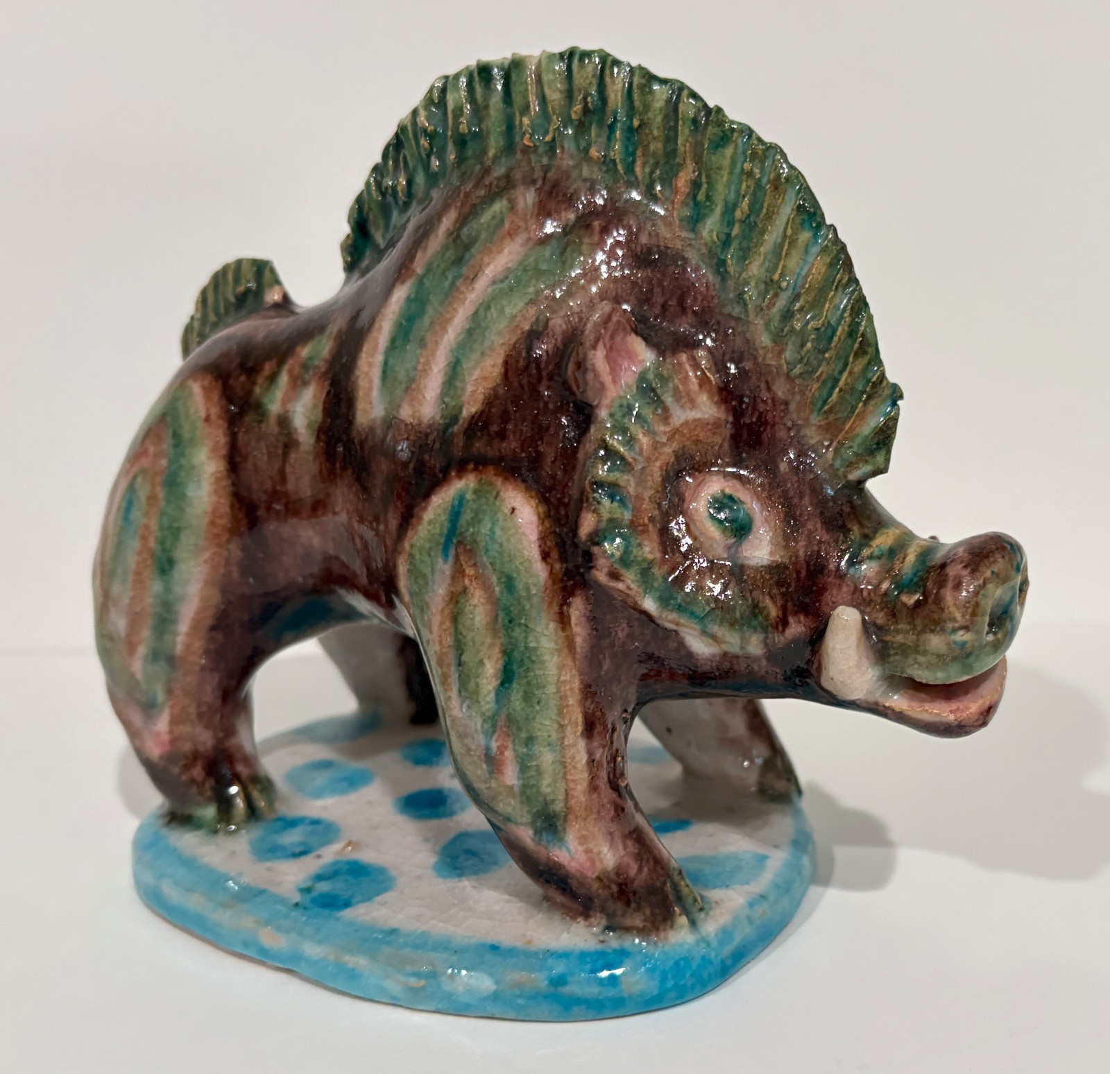 GUIDO GAMBONE SCULPTURE BOAR MID CENTURY MODERN ITALIAN ART POTTERY SIGNED 50s