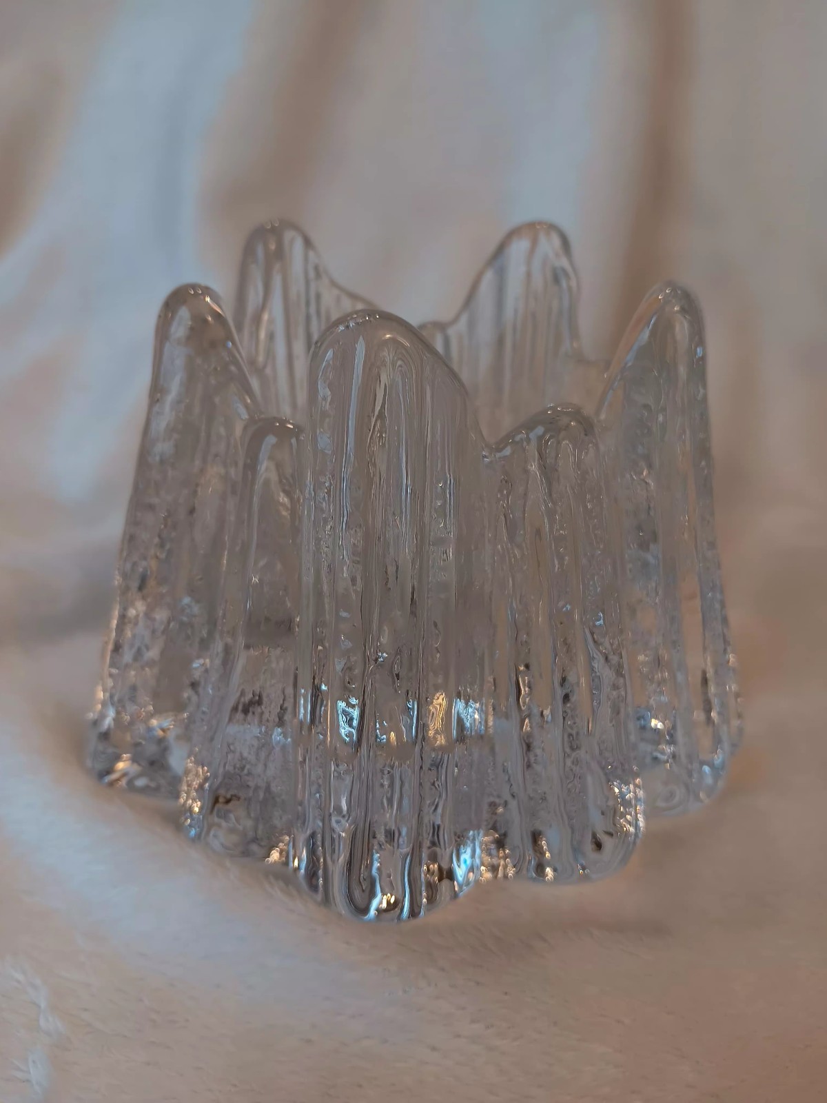 Nybro Sweden Crystal Volcano Rune Strand Candle Holder 4” High 5 “ Wide