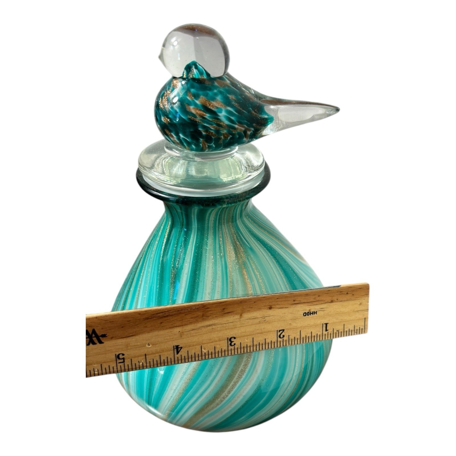 Dale Tiffany Hand Blown Art Glass Decanter Vase With Bird Stopper 9.5” Tall Rare