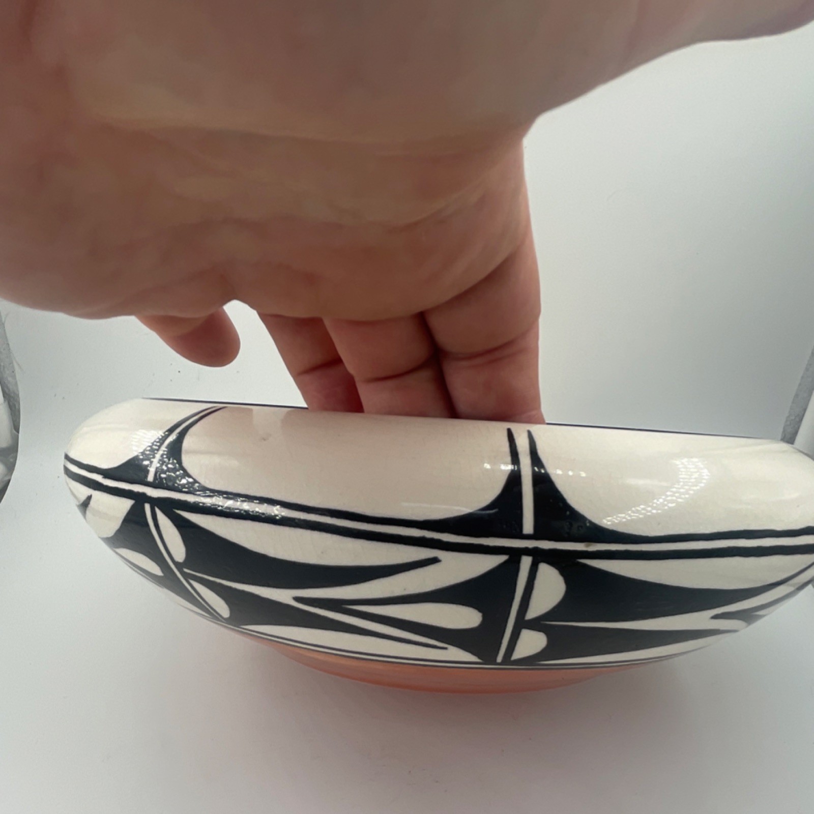 Handmade Pottery Bowl Vintage Good Size Geometric Designs 10 Inches