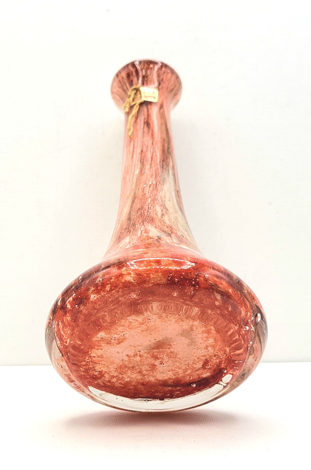Friedrich Germany Marbelled Red Earth Tones Cased Vase 8″ Mouth Blown Art Glass