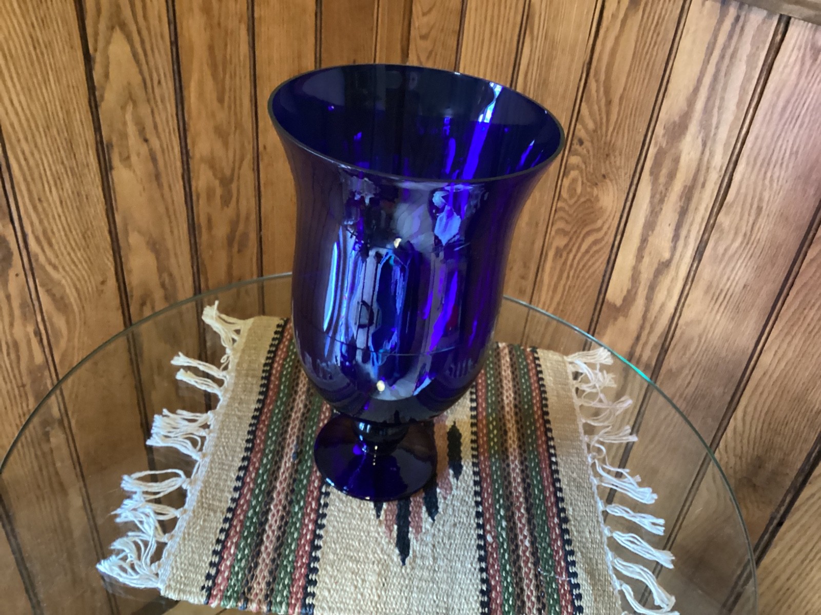 Vintage Big Cobalt Blue Pedestal Vase 9.5 Inches Tall 5.75 Inches Wide