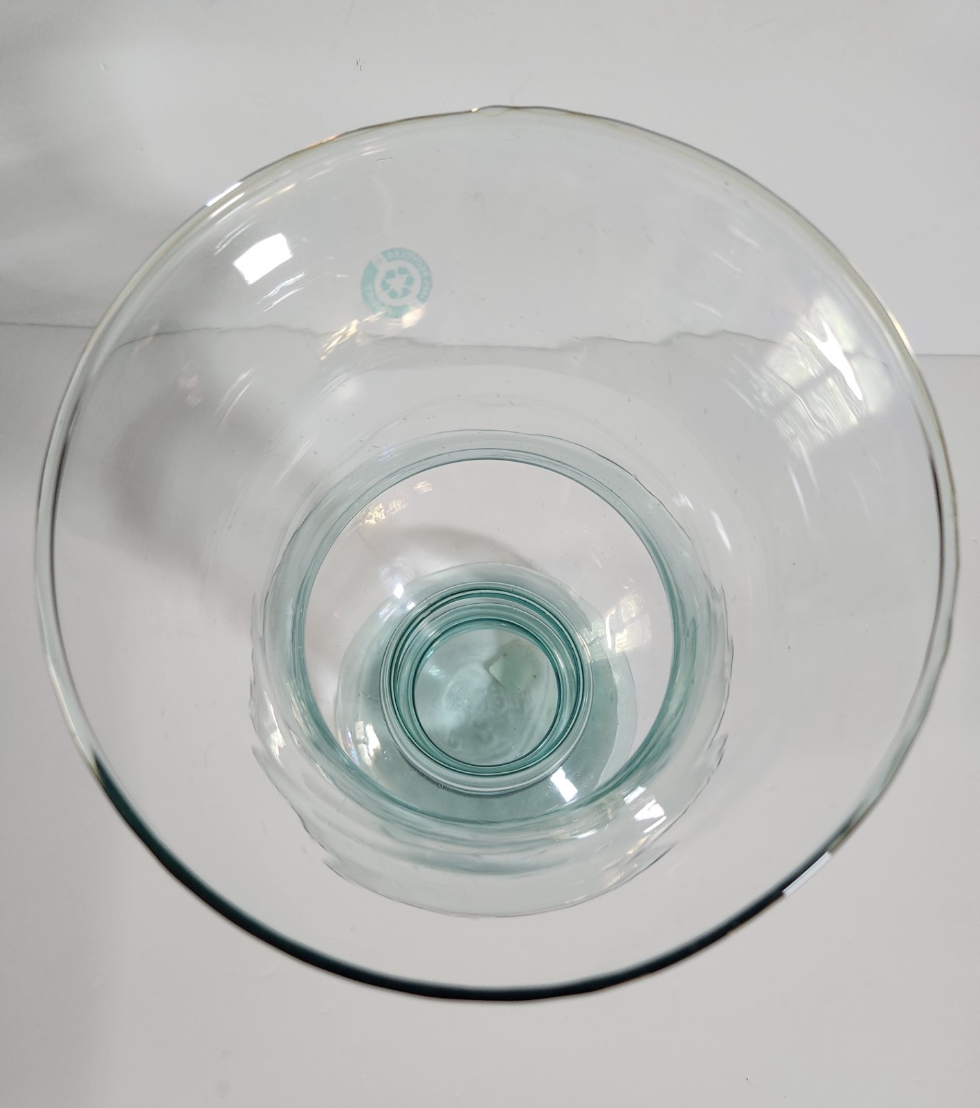 Large Pedestal Urn Vase 15″ Clear Recycled Glass Blue Green Tint Heavy