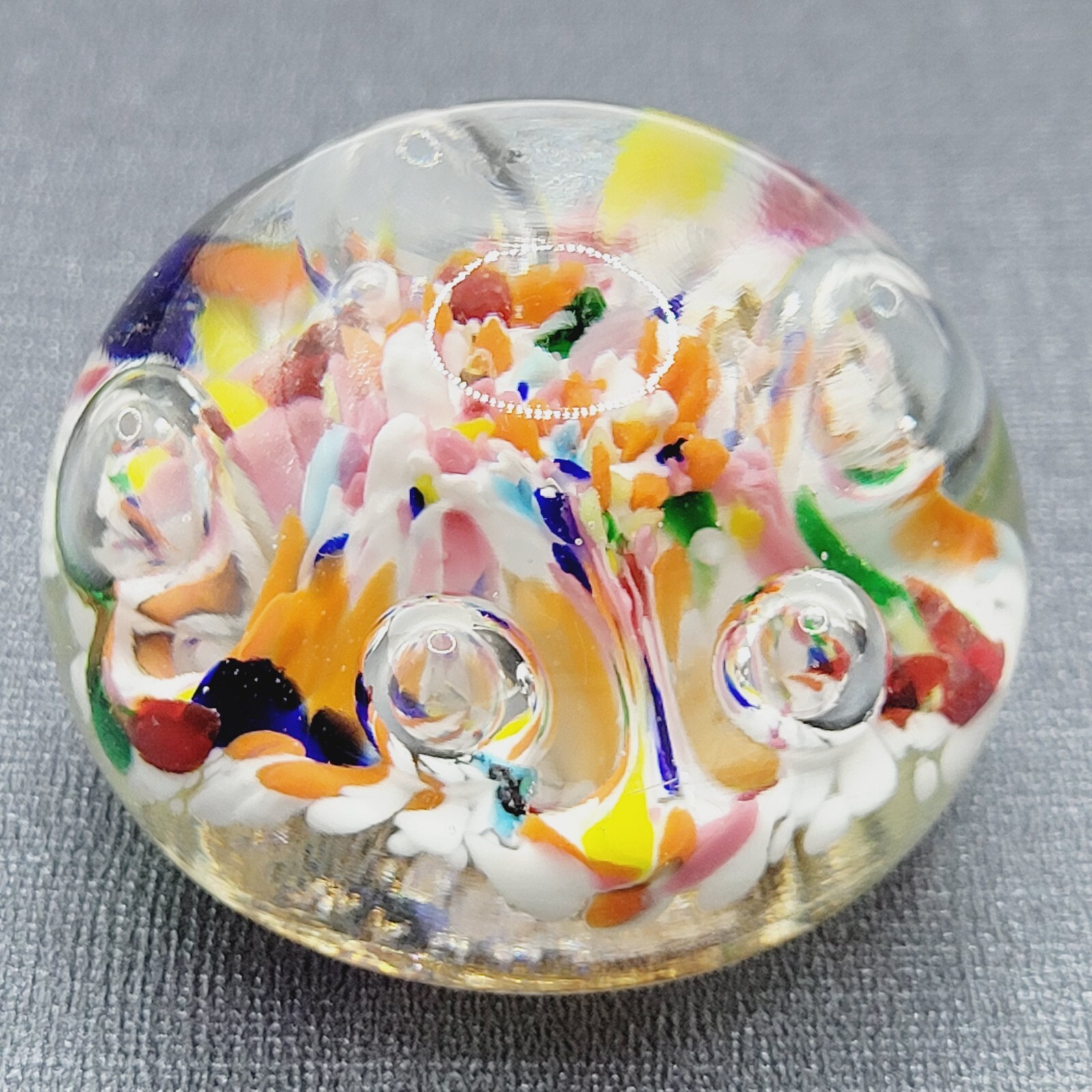 Maude Bob St Clair Colorful Art Glass Paperweight Control Bubbles 1975 Signed