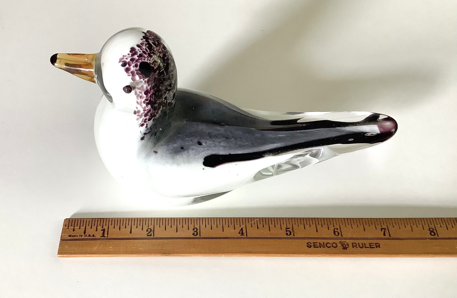 Seagull Hand Blown Glass Paperwight Sculpture Large 7 x 4.25 in Solid & Heavy