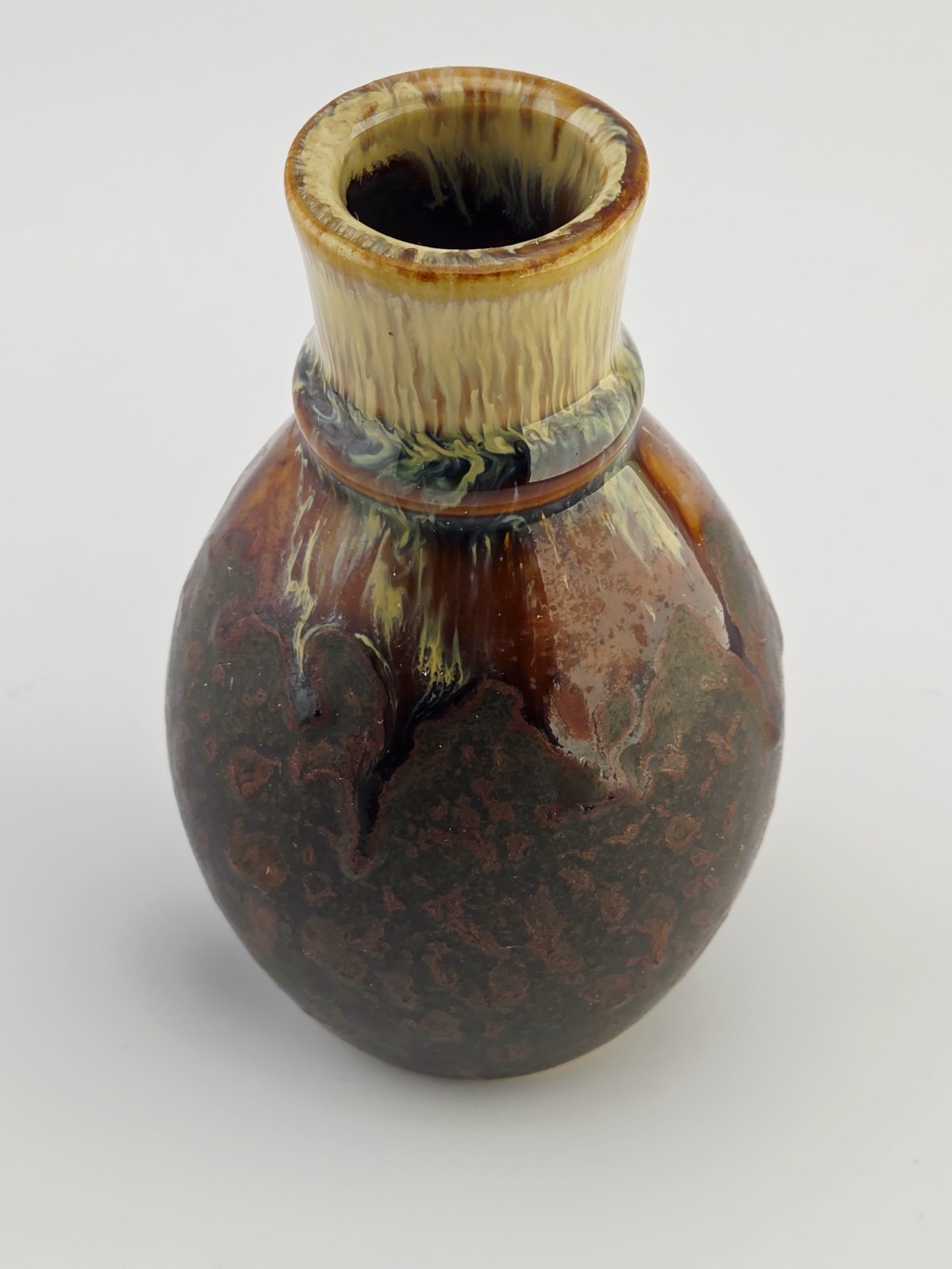 Vintage Studio Pottery Vase Drip Glaze Earth Tone MCM Brutalist Art Pottery 4½”