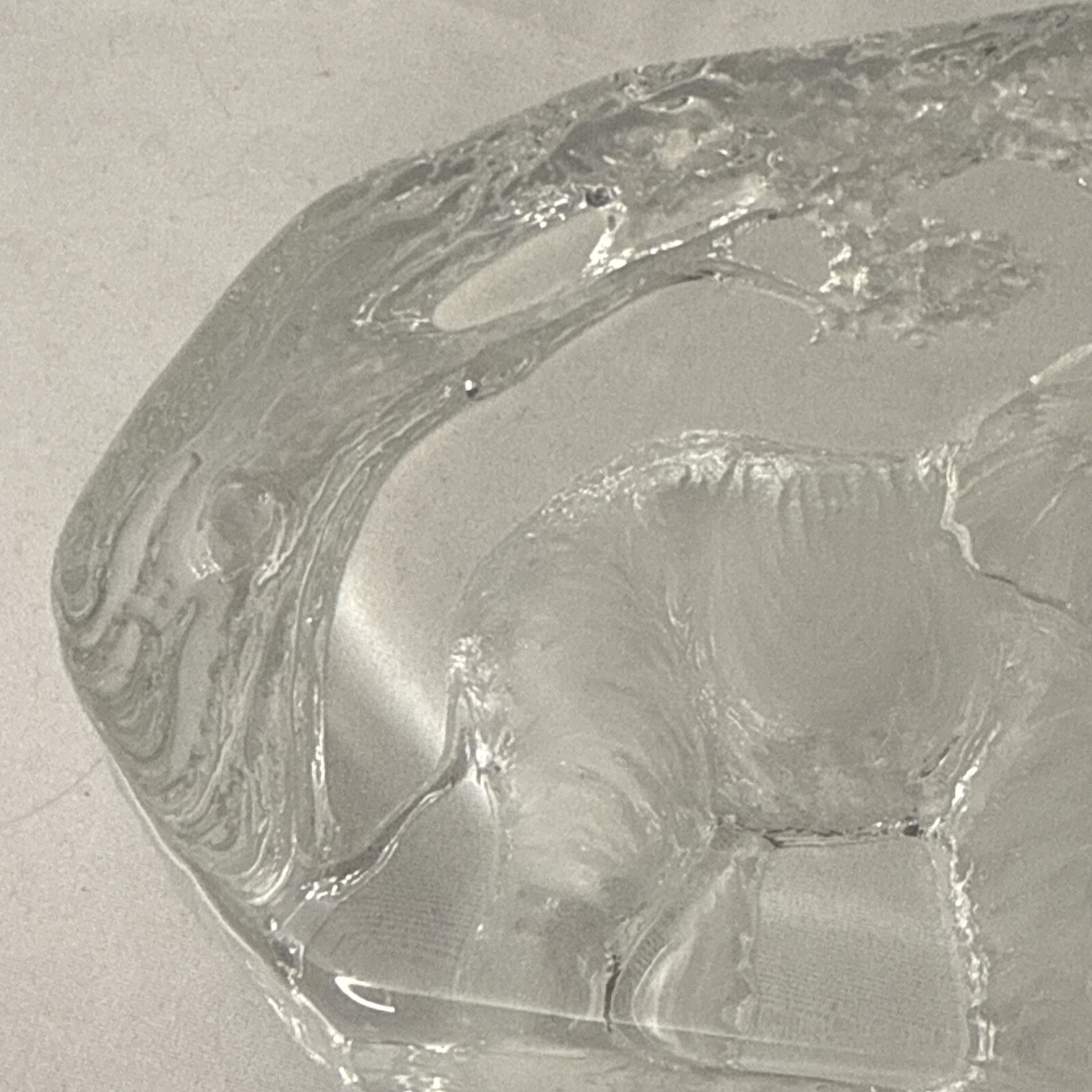 Clear Etched Art Glass Elephant Trunk Up Paper Weight 2.3lbs 5 7/8”x 4 7/8”x1”