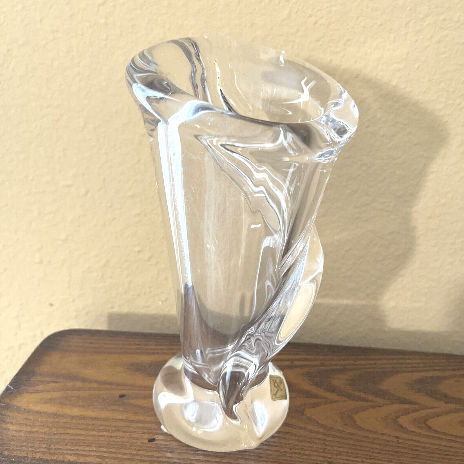 STUNNING~CRYSTAL CRISTALLERIES DE VANNES LE CHATEL ART GLASS MARKED VASE 7.25″T