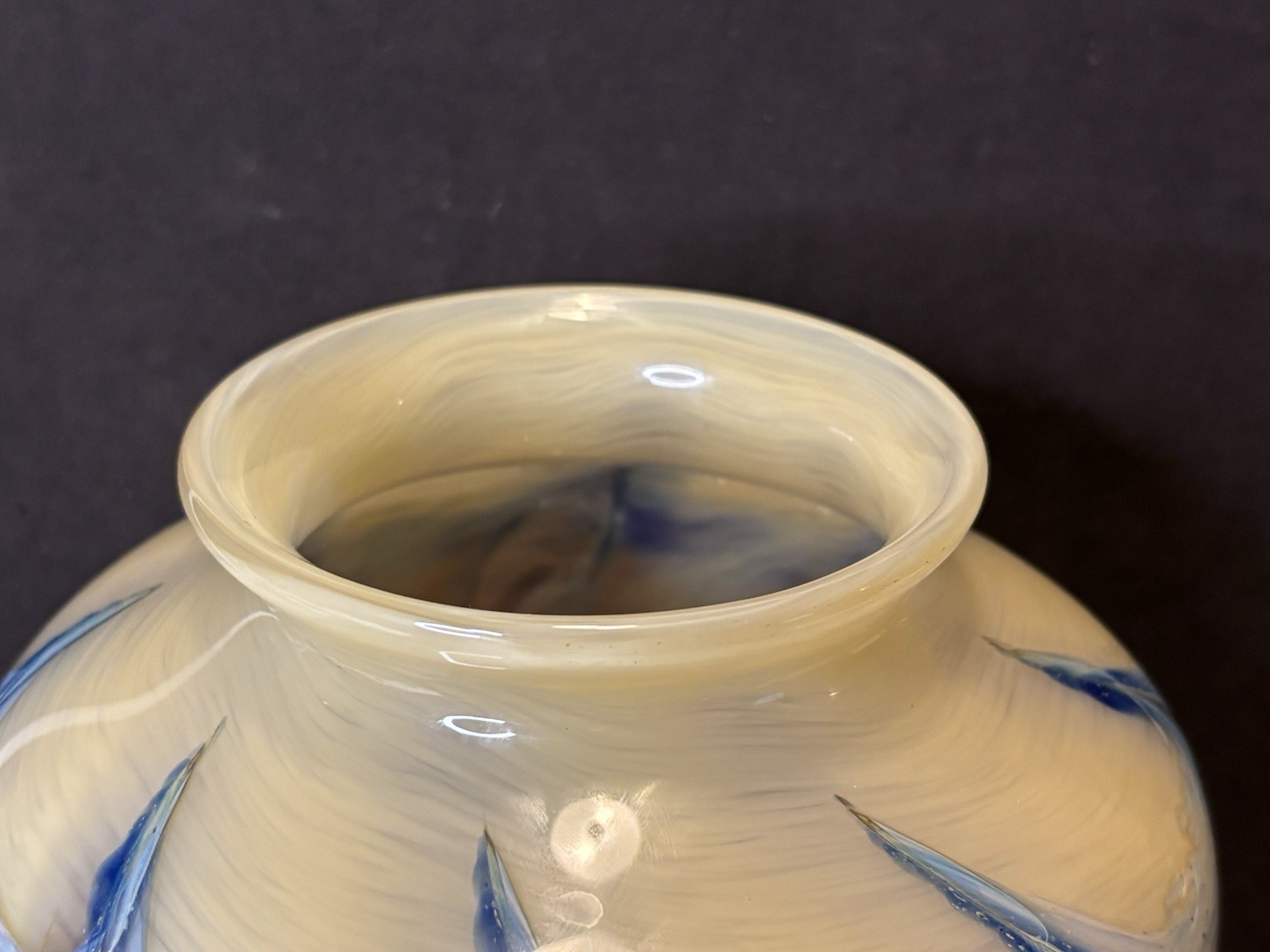 Nick Delmatto Fine Art Glass Vase Orange Blue & Yellow Swirl & Bubbles, 2002