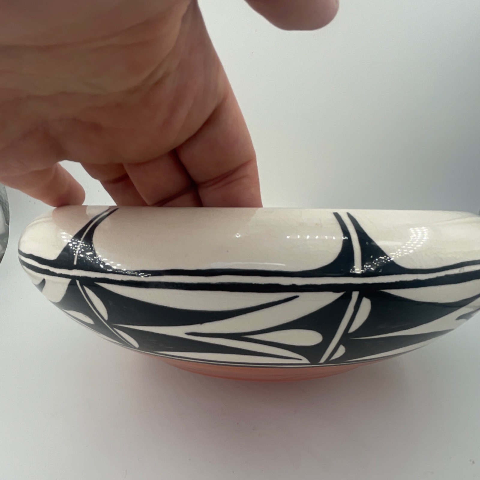 Handmade Pottery Bowl Vintage Good Size Geometric Designs 10 Inches