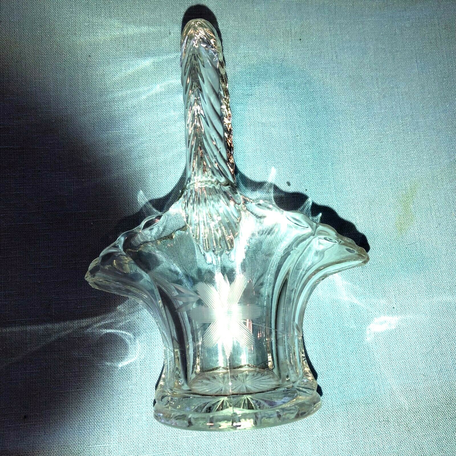 Vintage Westmoreland Wheel Cut Depression Glass Basket