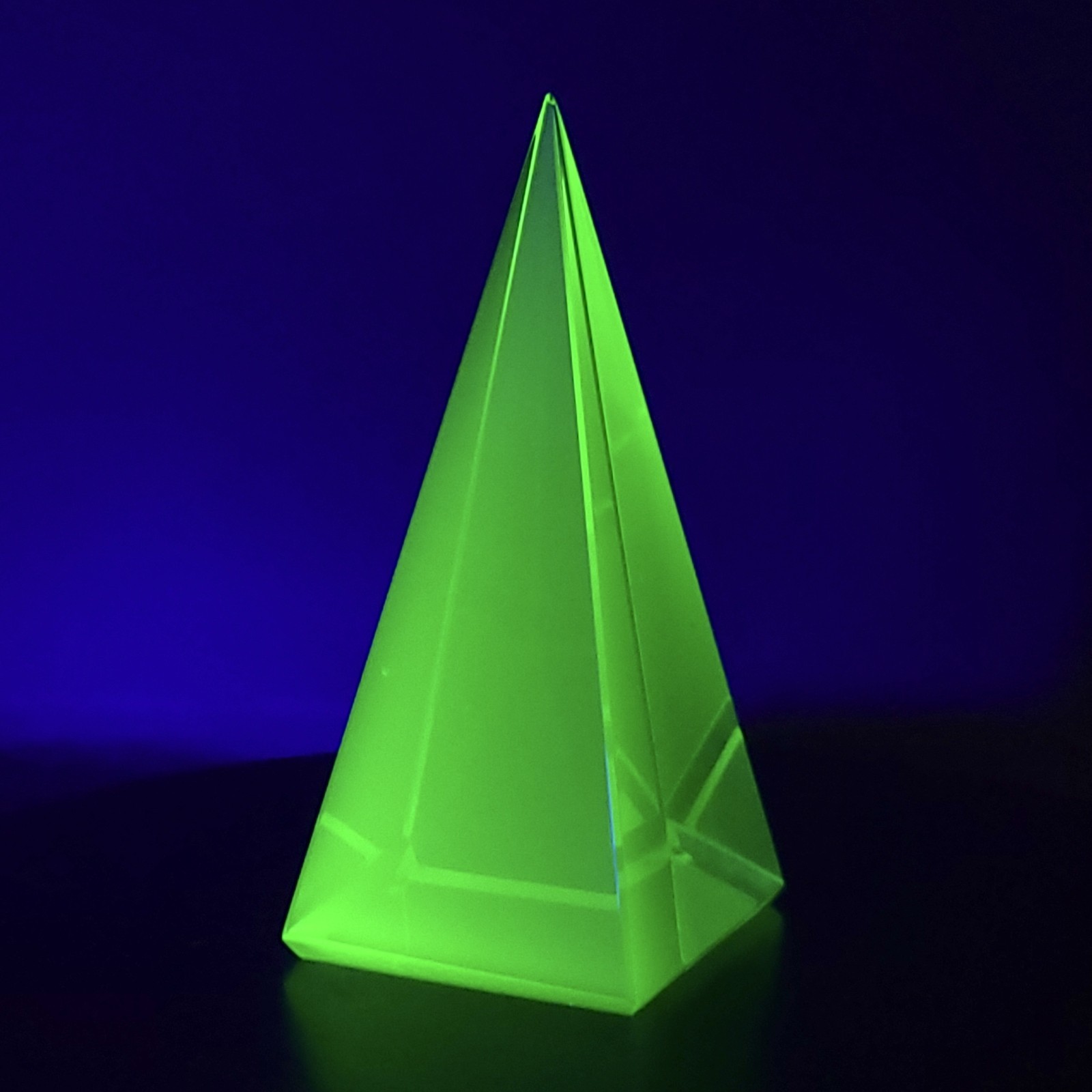 Pyramid Uranium Green Glass Art Glass Vaseline Glass Pyramid Statue