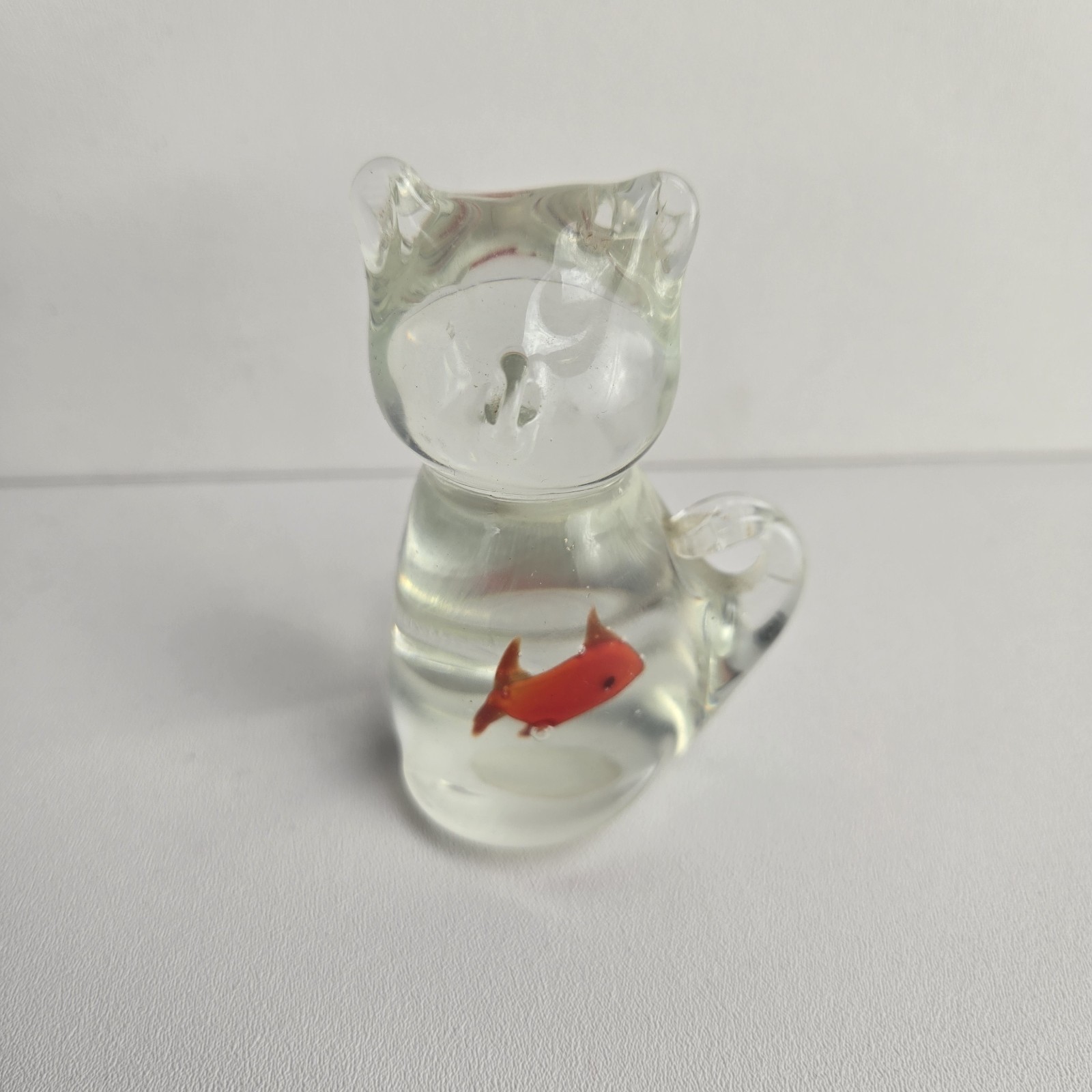 Crystal Cat Gold Fish Paperweight Figurine Glass Vintage Gold Fish Sculpture