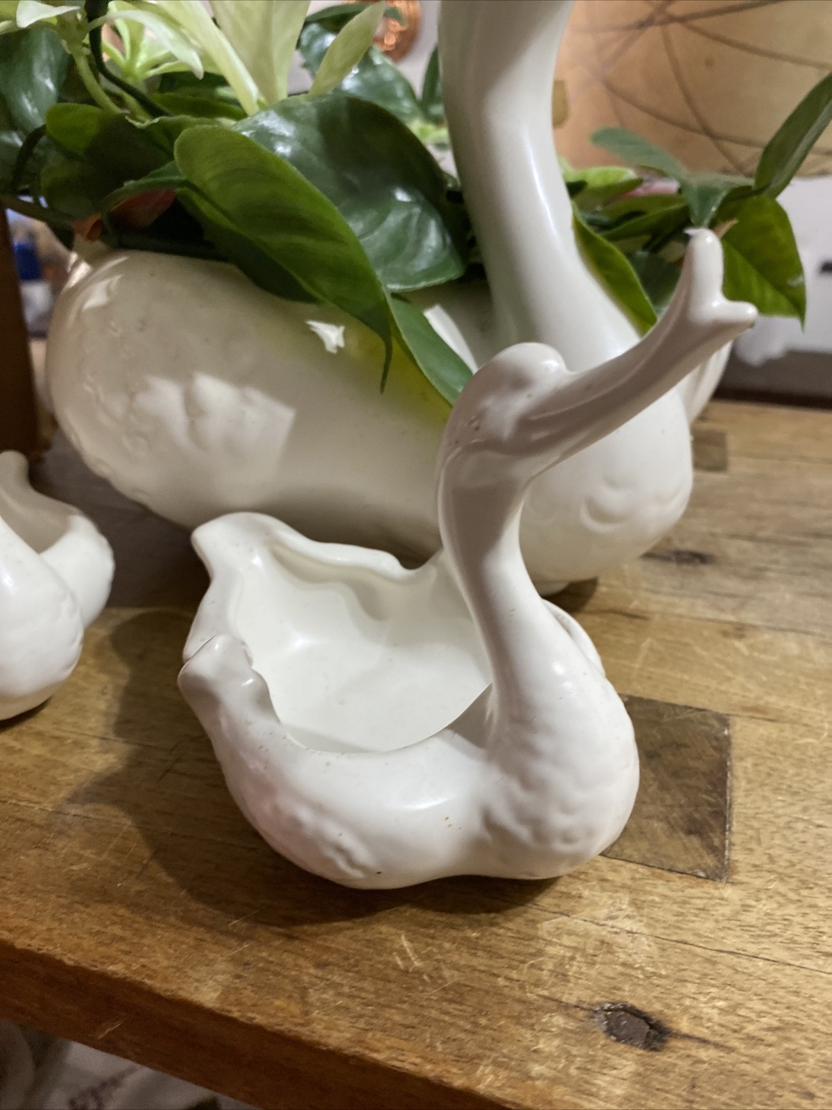 Vintage White Ceramic Swan Planter Set~Hull Pottery USA~ RARE Original Box! LOOK