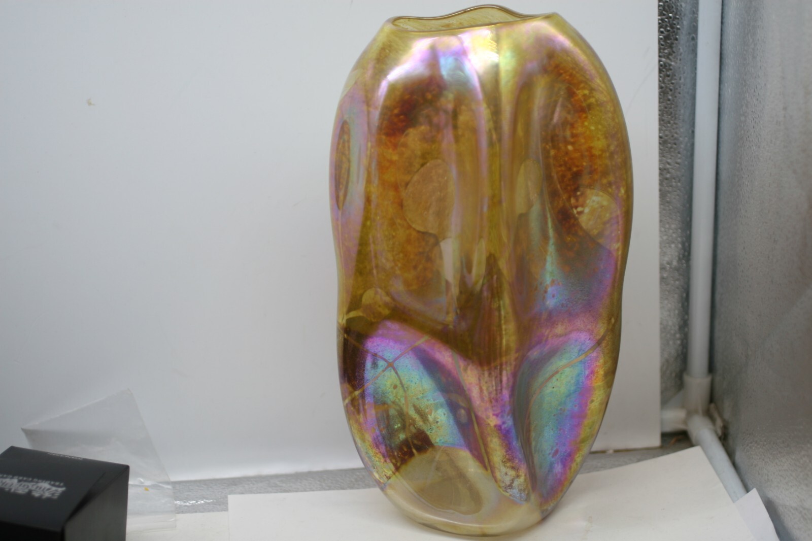 Vintage Signed Iridescent Gold Iridescent Vase 11” M4