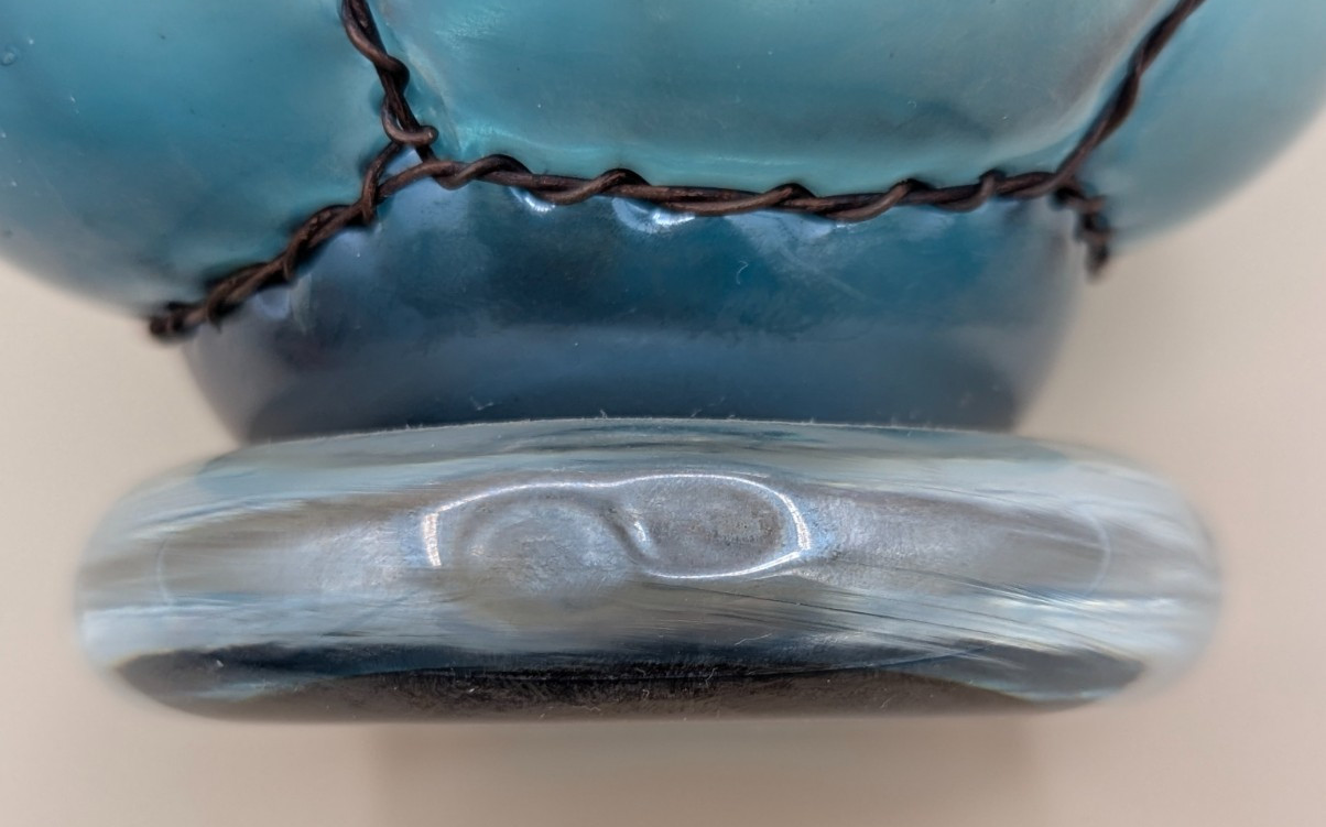 Art Glass Vase – Blue Iridescent Studio Glass – Wire Wrapped Mixed Media – Alder