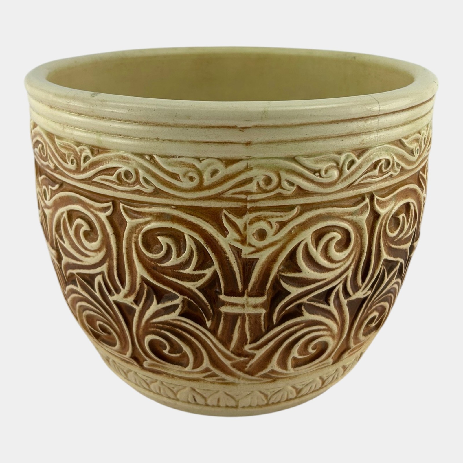 Weller Clinton Ivory 1914 Vintage Art Pottery Floral Large Jardiniere Planter
