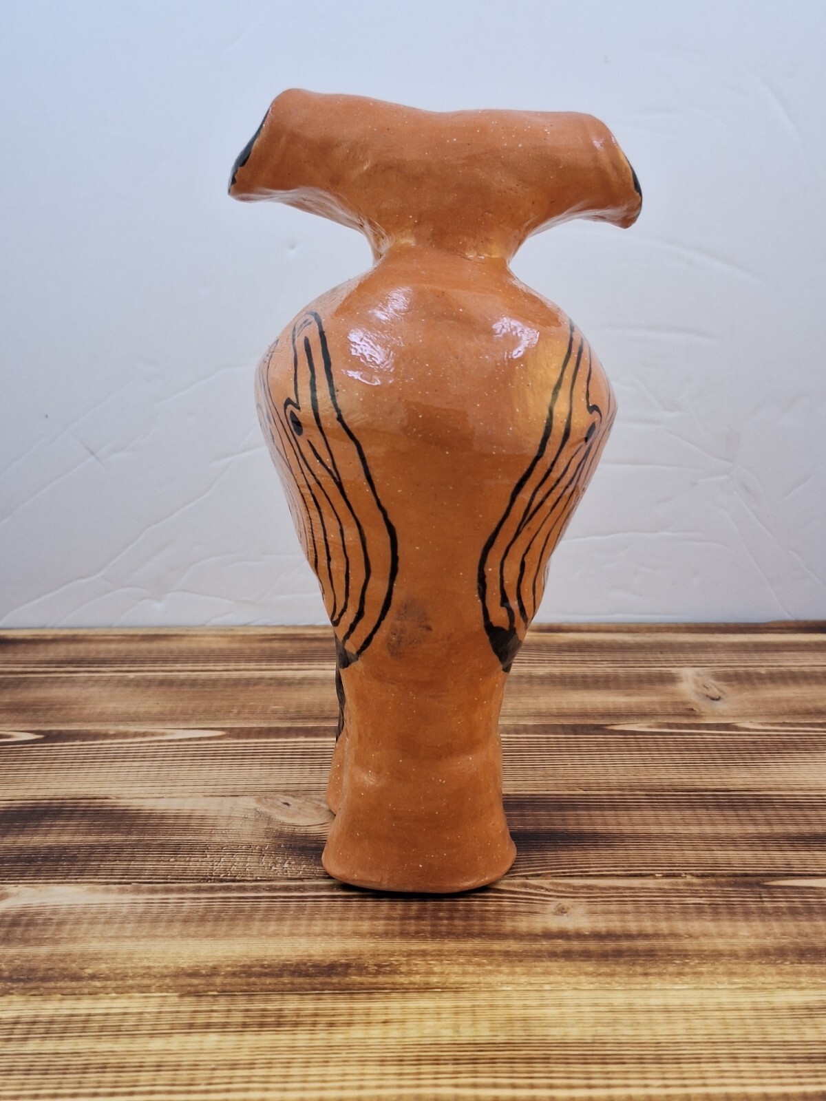 Stoneware Abstract 8″ Vase Curles Edge Hand Painted Western Indian Signed Dated
