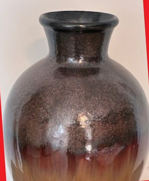 Vintage 13.5″ Reactive Glaze Vase – Metallic Glitter Shine – Gorgeous Condition